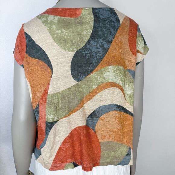 Linen Abstract Print Top Rachel Zoe Artsy Boho Retro Resortwear Summer Size XL - Picture 3 of 7